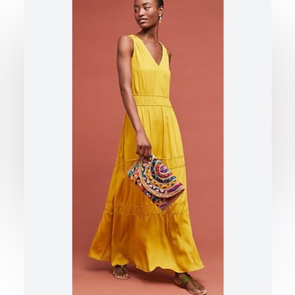 Anthropologie yellow maxi tie dress - Picture 1 of 8
